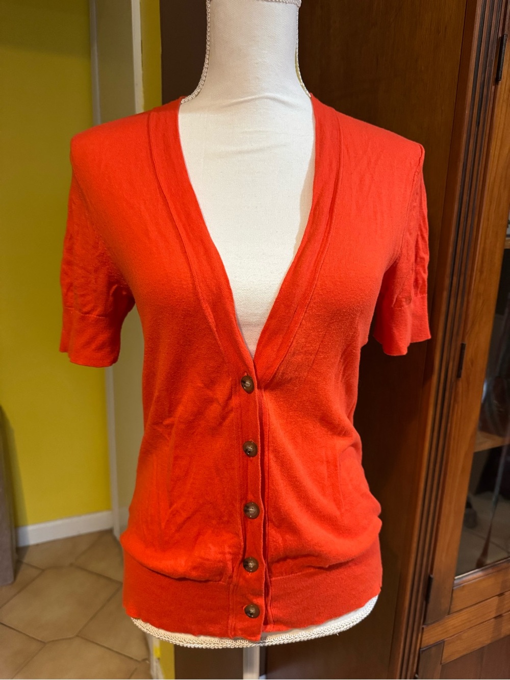 Women's Short-Sleeve Button Cardigan Sweater